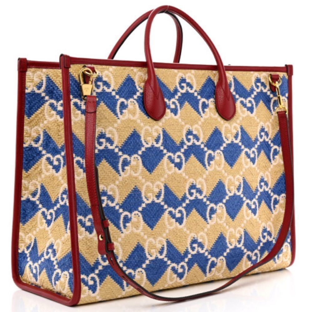 GUCCI
Raffia GG Monogram Hamptons Tote Bag Beige Blue - Picture 9 of 11